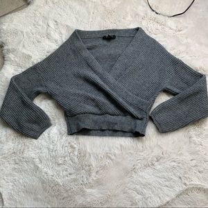 Forever 21 Gray Cable Knit Crop Wrap Sweater